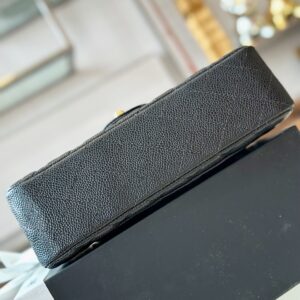 Chanel Classic Handbags With Lock Gold Black Leather 23cm