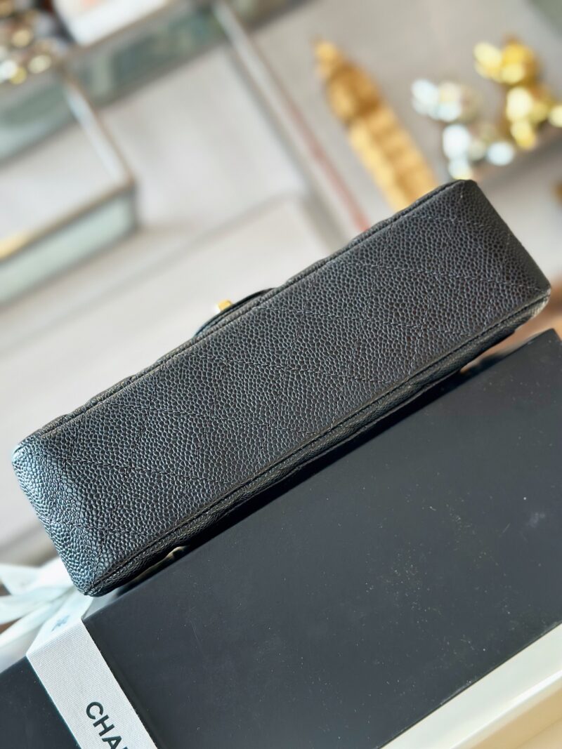 Chanel Classic Handbags With Lock Gold Black Leather 23cm