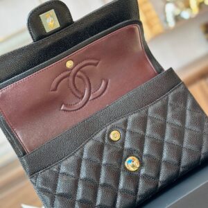 Chanel Classic Handbags With Lock Gold Black Leather 23cm