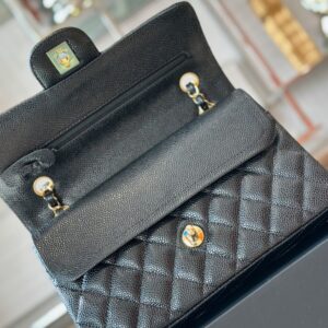 Chanel Classic Handbags With Lock Gold Black Leather 23cm