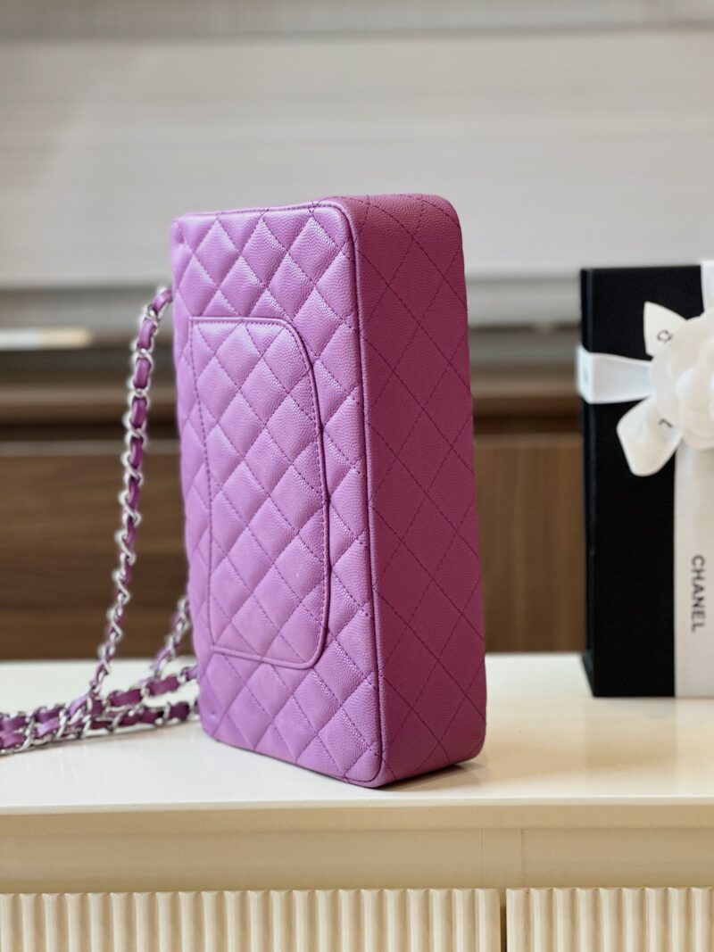 Chanel Classic Handbags Woman’s Purple Lock Silver 25cm