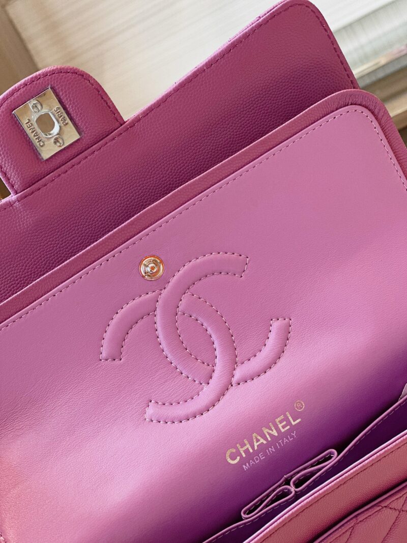 Chanel Classic Handbags Woman’s Purple Lock Silver 25cm