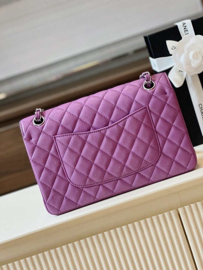 Chanel Classic Handbags Woman’s Purple Lock Silver 25cm