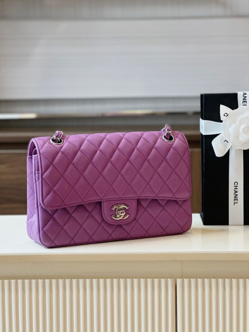 Chanel Classic Handbags Woman’s Purple Lock Silver 25cm