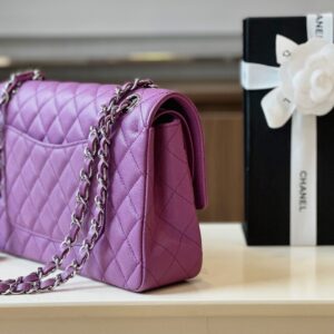 Chanel Classic Handbags Woman’s Purple Lock Silver 25cm
