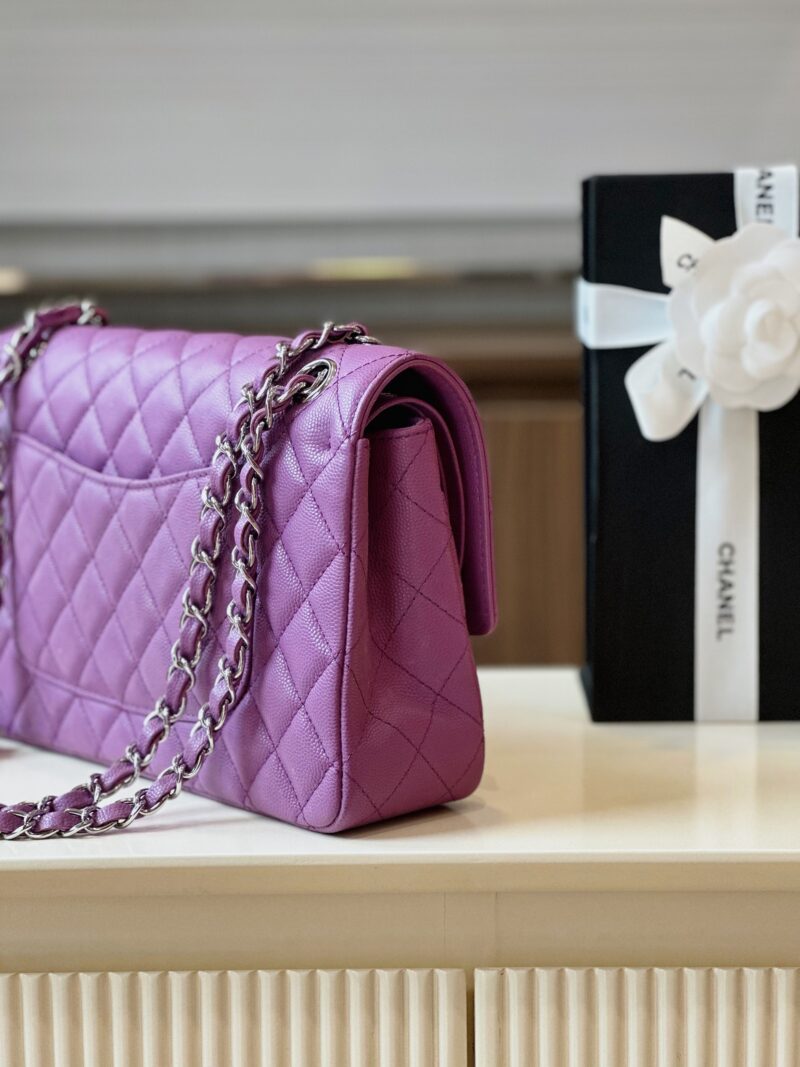 Chanel Classic Handbags Woman’s Purple Lock Silver 25cm
