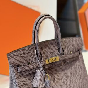 Hermes Birkin 25 Tris Fonce Genuine Lizard Leather Gold Hardware