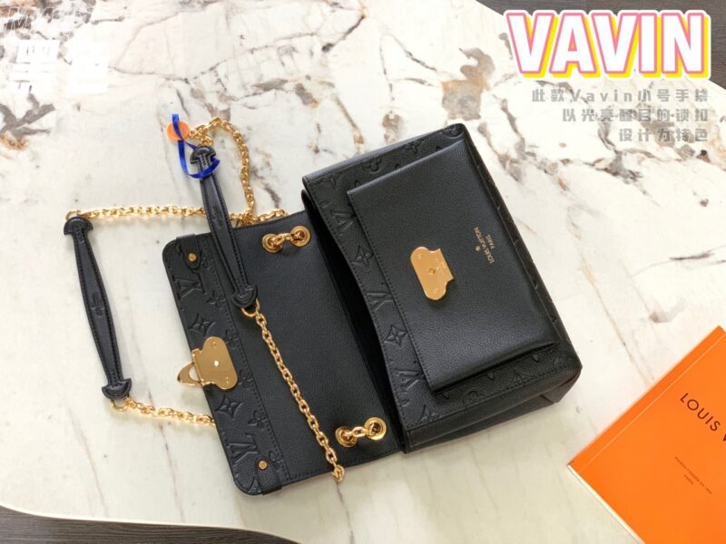 Louis Vuitton LV Vavin Monogram Black With Lock Gold Like Auth Handbags 25x18x10cm