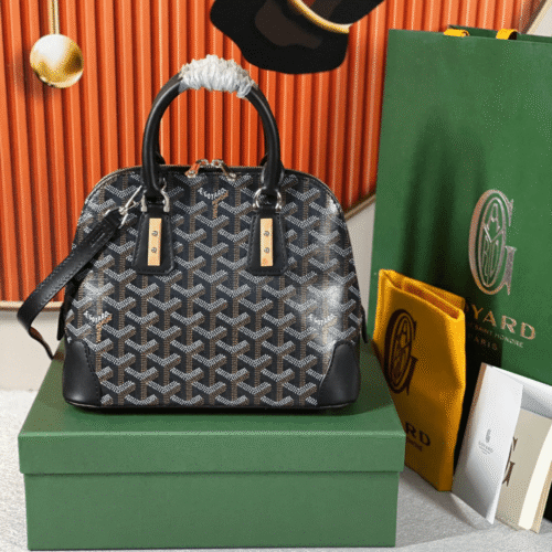 Untitled-design-2025-05-23T191311.023 Goyard Alma Vedome Black Replica Handbag With Fabric Wrapped Leather Strap 24cm