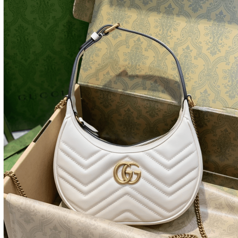 Gucci GG Marmont Half Moon Luxury Handbag White 24cm