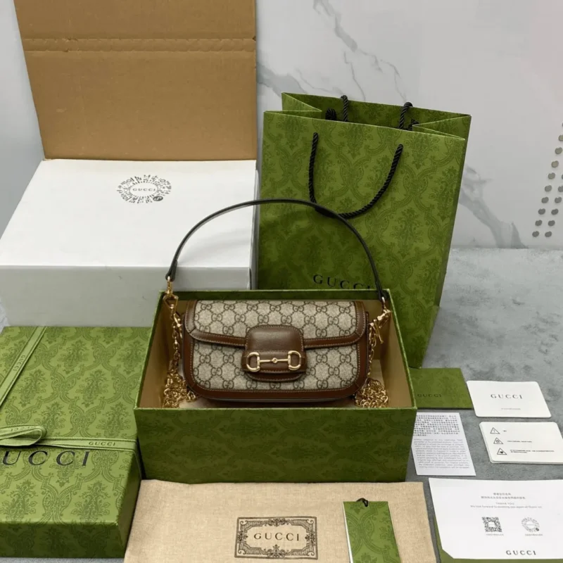 Gucci Horsebit Luxury Handbag with Brand Logo Pattern 23.5cm