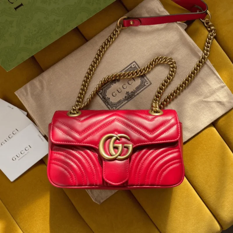 Gucci Marmont Replica 11 Women’s Handbag High Quality Red 22cm