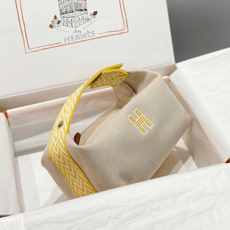 Hermes Bride A Brac PM Clutch Bag Yellow Fabric 12x20x10cm