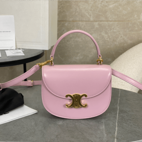 Untitled-design-2025-05-26T173000.769 Celine Handle Shiny Wrinkled Leather Pink 15.5×11.5x5cm