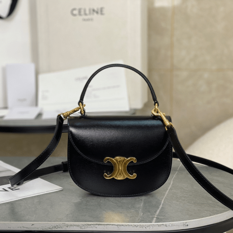 Celine Handle Black Wrinkled Leather 15.5×11.5x5cm