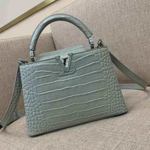 Untitled-design-2025-05-27T063538.464 Louis Vuitton LV Capucines BB Gray Crocodile Leather Handbag Like Auth 21cm