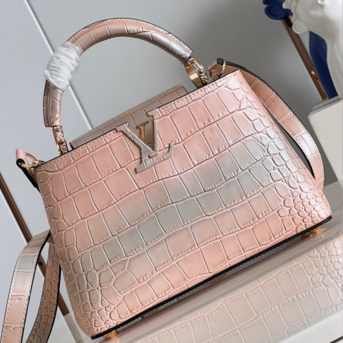 Untitled-design-2025-05-27T065617.179 Louis Vuitton LV Capucines BB Like Auth Crocodile Leather Pink Handbags 27cm