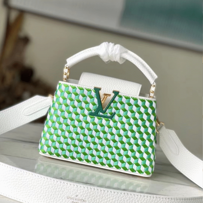 Louis Vuitton LV Capucines Green And White Pattern Handbags 21cm