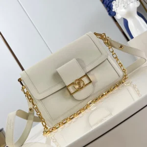 Louis Vuitton LV Dauphine Soft Women’s White Cowhide Leather Bag 24x17x9cm