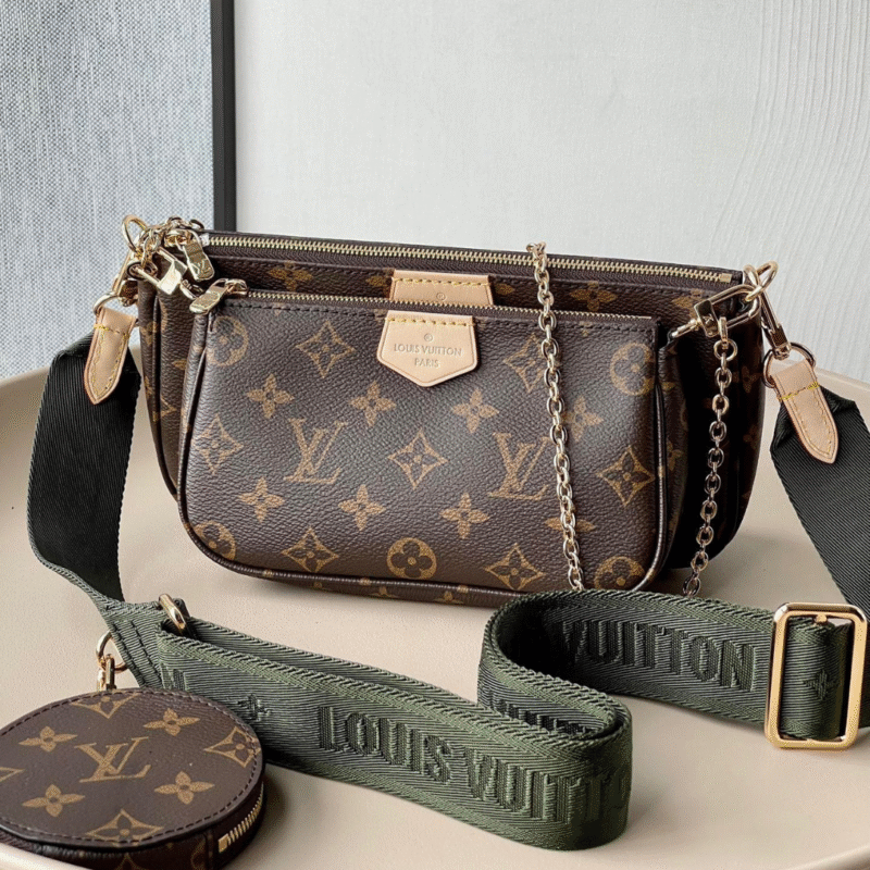 Louis Vuitton LV Multi Pochette Handle Fabric Green Handbags Monogram 24x16x6cm