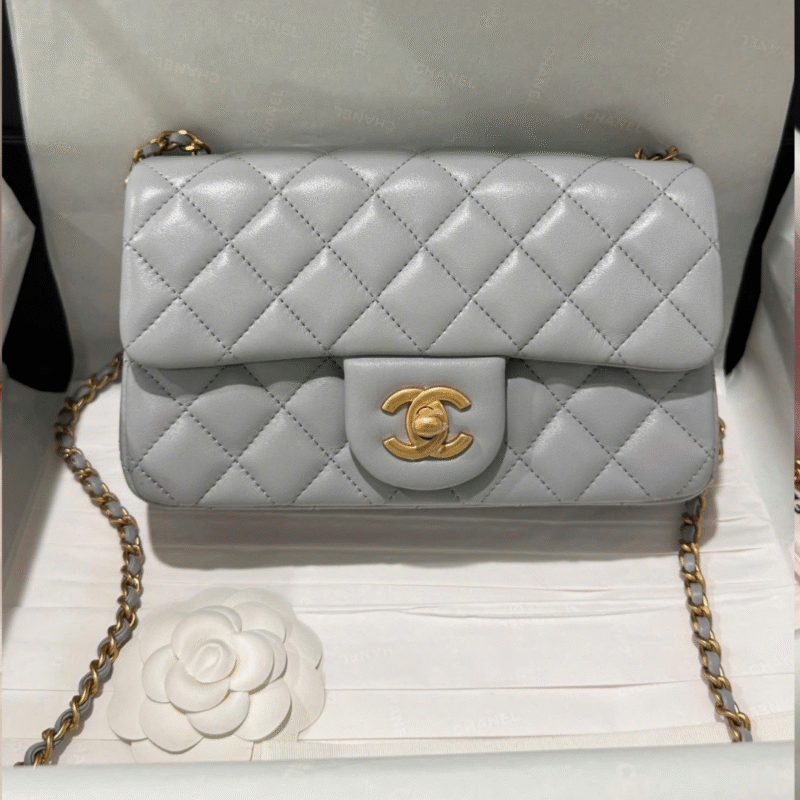 Chanel Classic Woman’s Smooth Leather Grey Like Auth Handbags 20cm