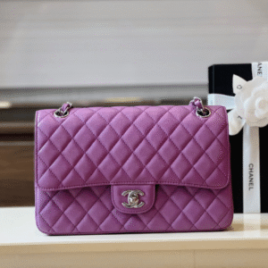 Chanel Classic Handbags Woman’s Purple Lock Silver 25cm