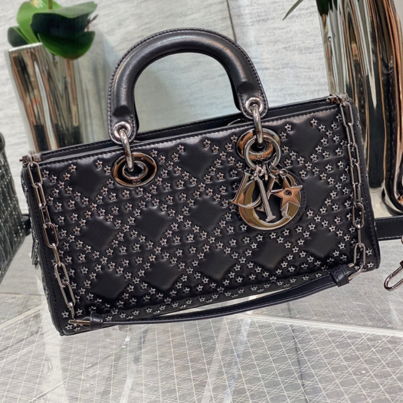Dior D-Joy Super Premium Black Handbag With Star Studs 26cm