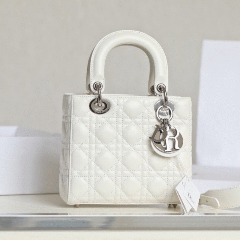 Dior My Lady Rep 11 High-end Women’s Handbag White Silver Lock 20×16.5cm