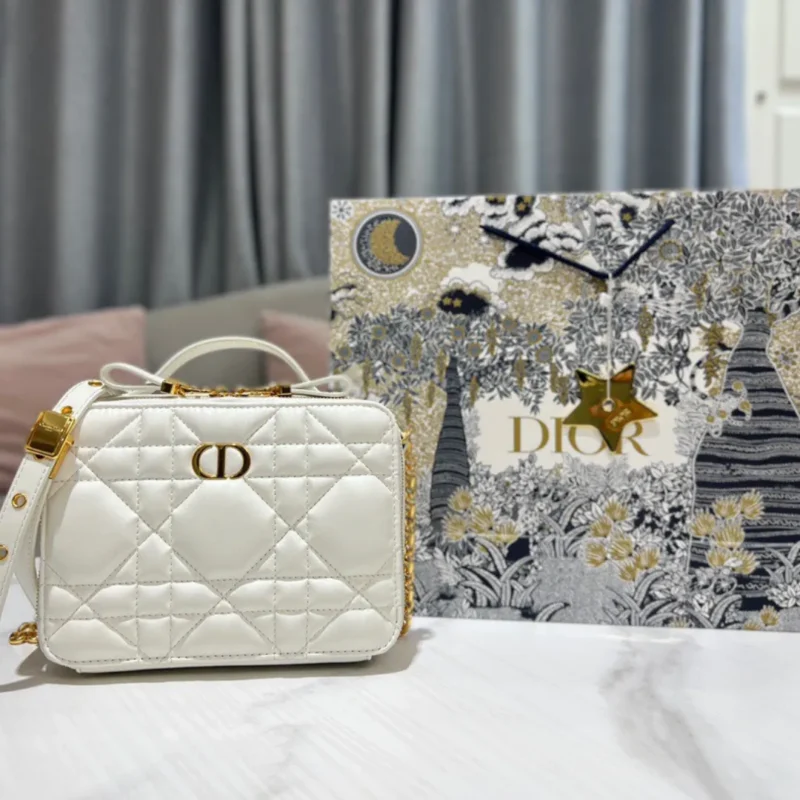 Dior Plaid Replica 1:1 High Quality Handbag Smooth White Leather 18cm