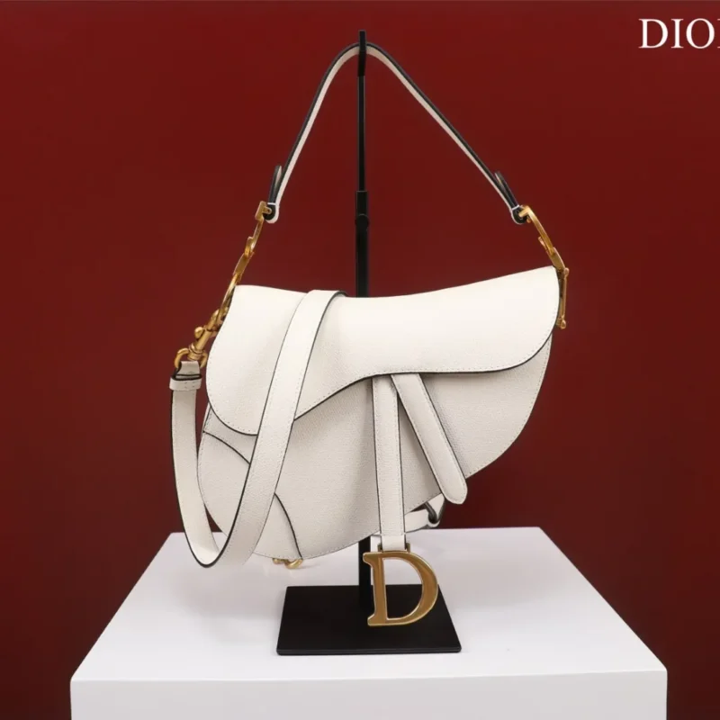 Dior Saddle 11 Handbags White Color With Lock Yellow Gold 25x20x6.5cm