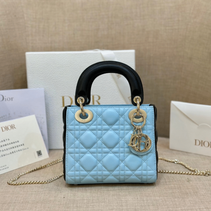 Dior Lady Mini Handbag for Women Ice Blue Super Quality Cowhide 18cm