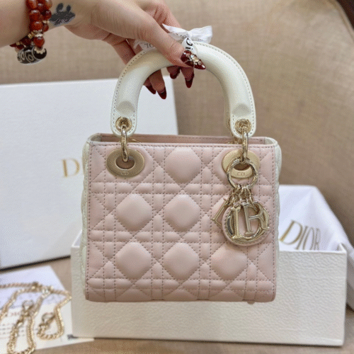 Untitled-design-2025-05-30T053349.904 Dior Lady Mini Handbag for Women Pink Cowhide Like Auth 18cm