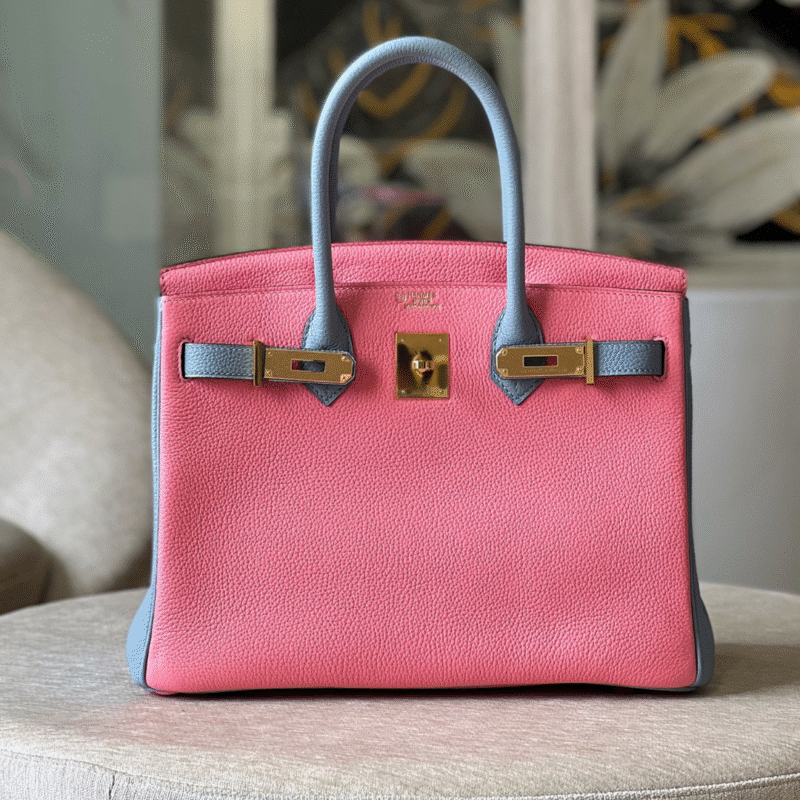 Hermes Birkin 30 Liam Blue/ Rose Pink Togo Leather Gold Hardware
