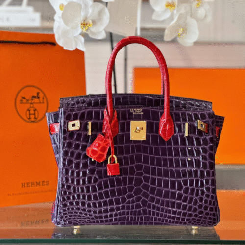 Untitled-design-2025-05-30T205547.634 Hermes Birkin 30 Purple/Red Genuine Crocodile Leather Gold Hardware