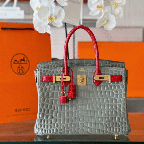 Untitled-design-2025-05-30T205904.651 Hermes Birkin Genuine Crocodile Leather Gray and Red Custom Made