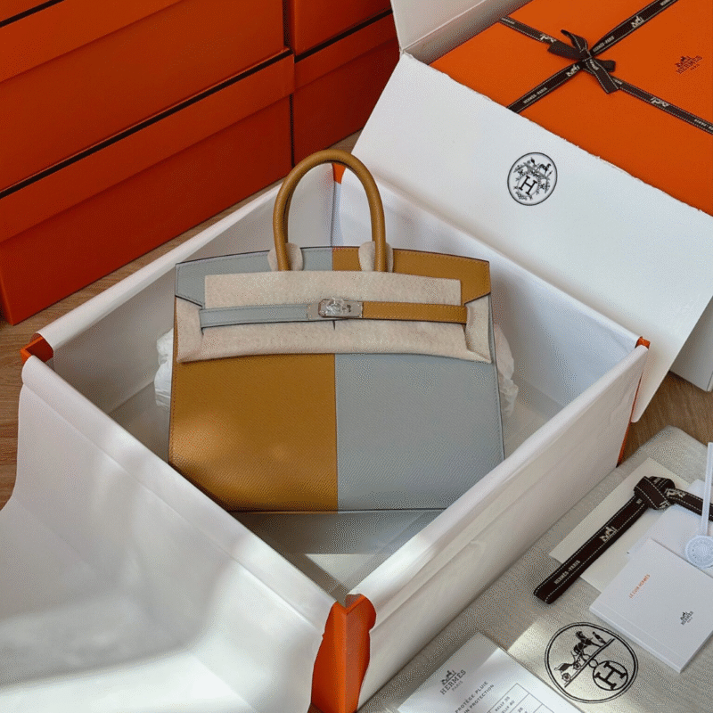 Hermes Birkin 25 Gray/Brown Epsom leather Palladium Hardware