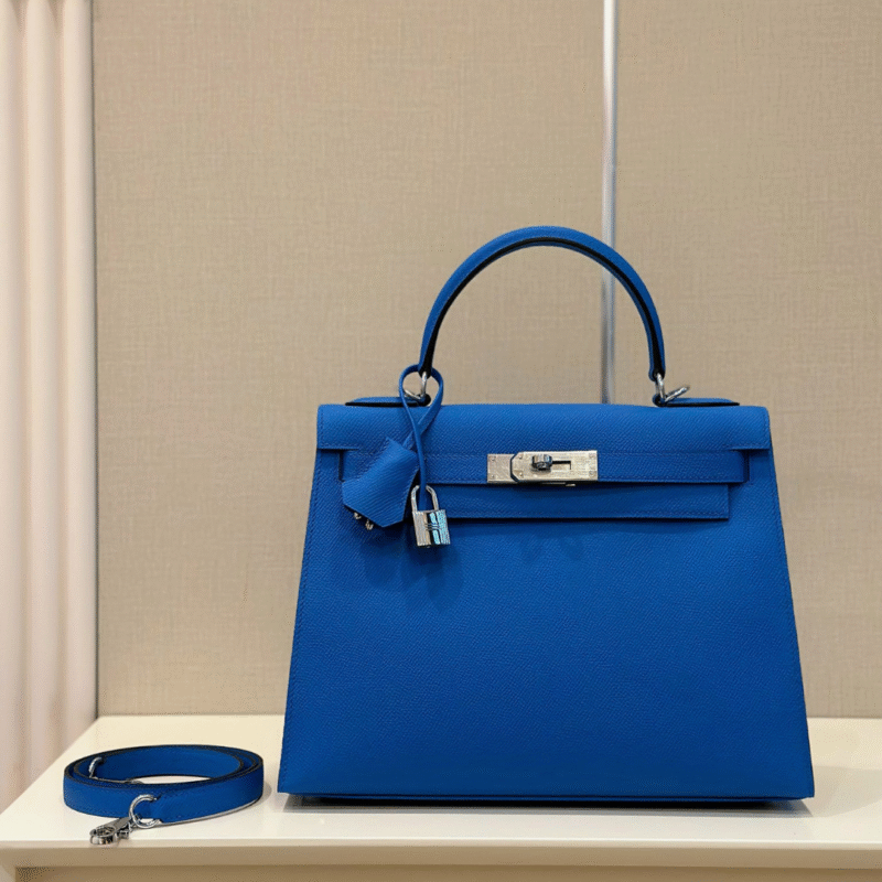 Hermes Kelly 28 Blue Electric Epsom Leather  Palladium Hardware