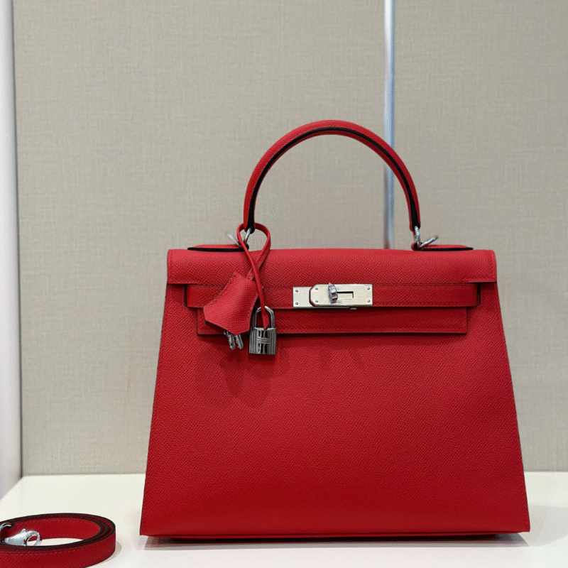 Hermes Kelly 28 Red Epsom Leather  Palladium Hardware