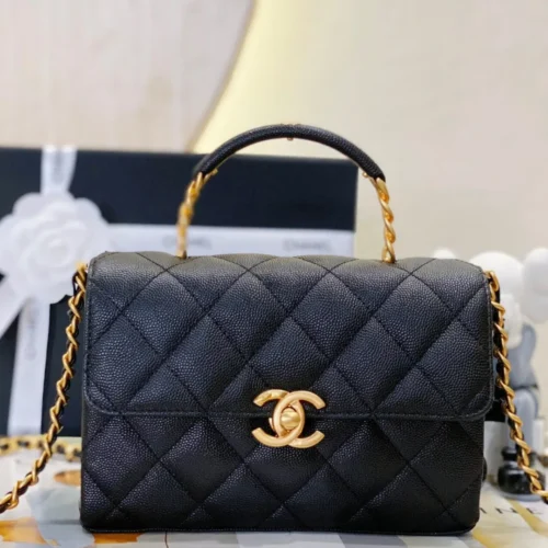 Untitled-design-2025-06-03T185235.723 Chanel Handle Woman’s Black Leather Handbags Pebbled Leather 19cm