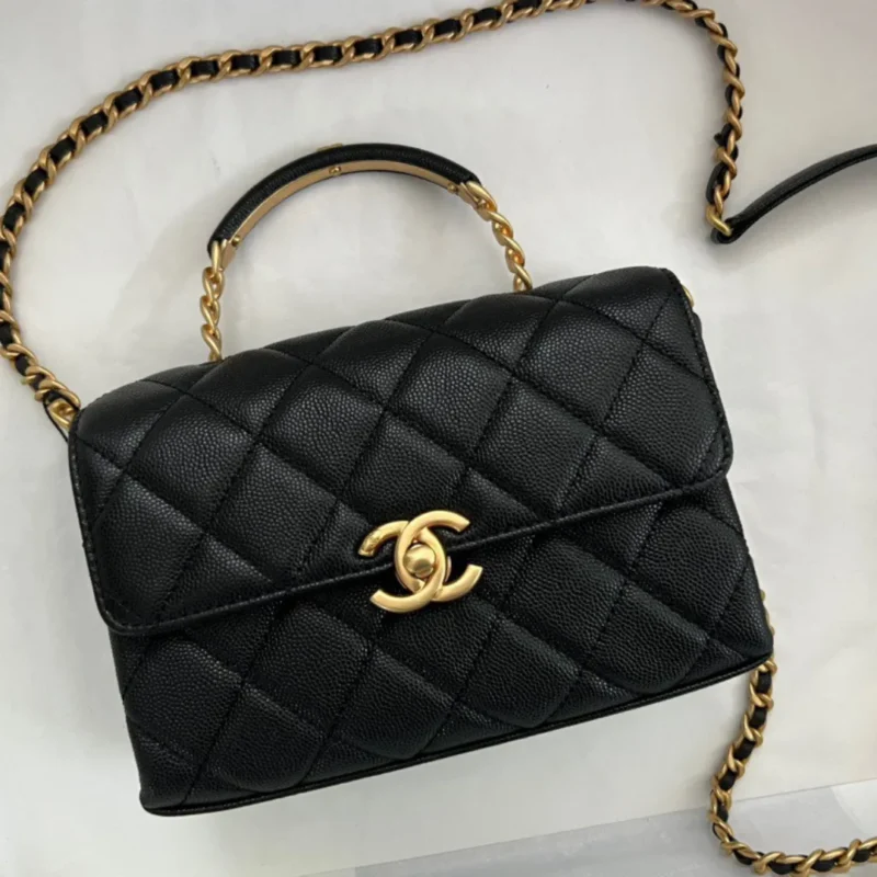 Chanel Handle Woman’s Handbags Demi Lock Gold With Leather 19cm
