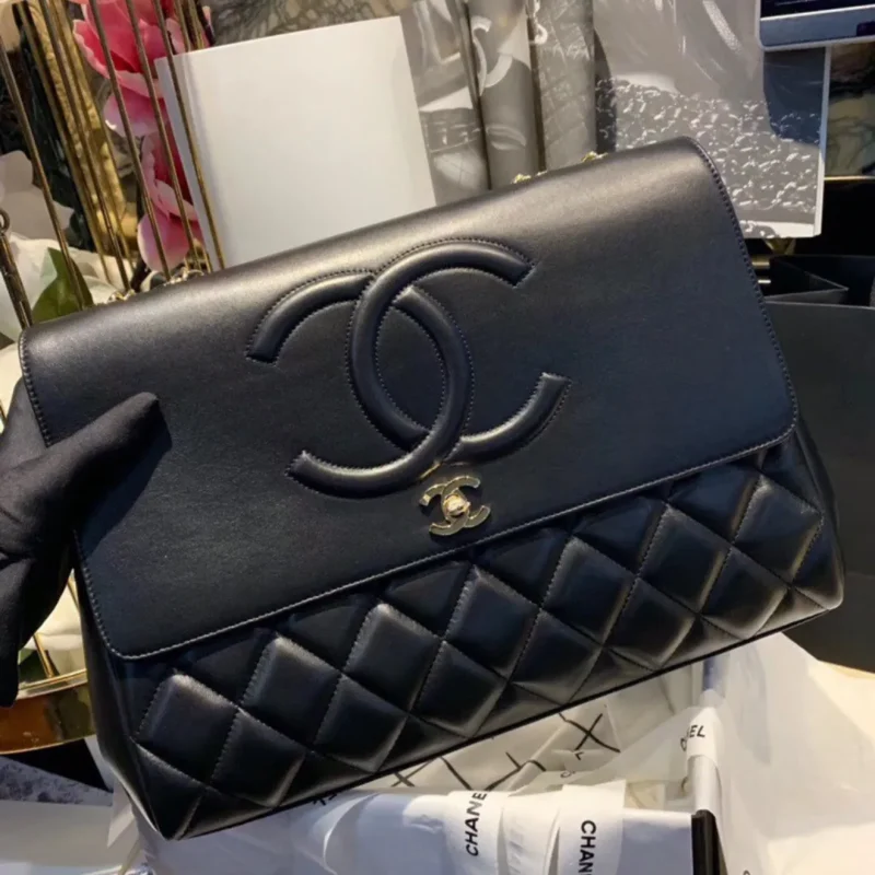 Chanel Shopping Handbags Woman’s Black Leather 33x23x11cm