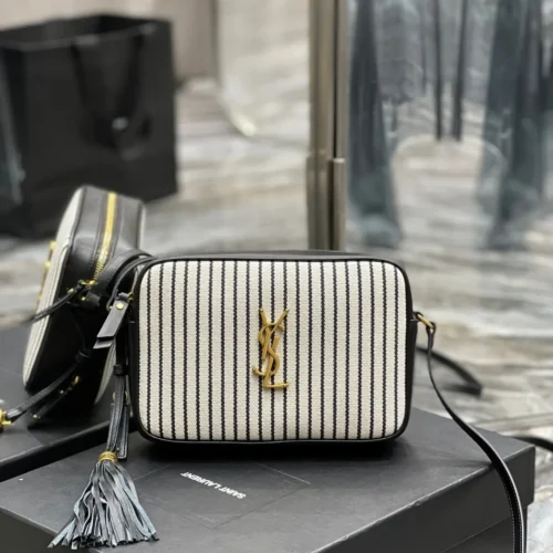Untitled-design-2025-06-10T094138.796 SAINT LAURENT Lou Medium Ysl Striped Canvas Camera Crossbody Bag In Grey Cream