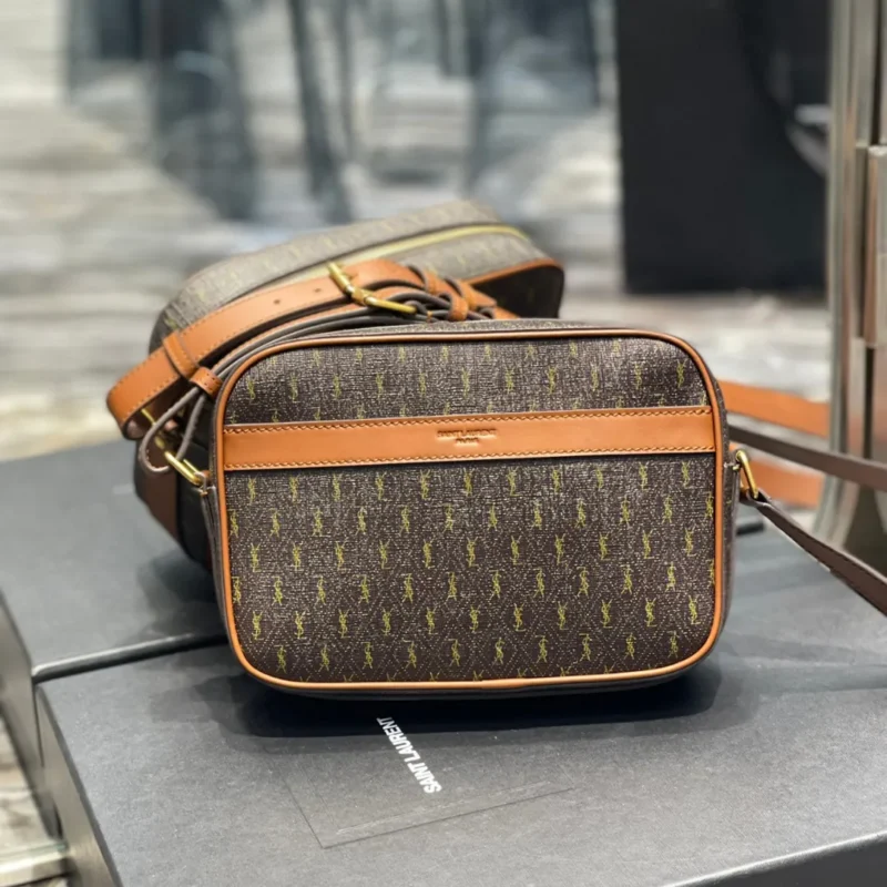 Saint Laurent  Canvas Smooth Calfskin Le Monogramme Camera Bag Chestnut