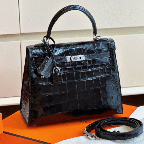 Untitled-design-2025-09-29T060223.476 Hermes Kelly 28 Black Genuine Crocodile Leather Palladium Hardware