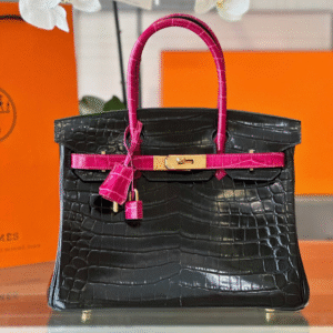 Hermes Birkin 30 Black/Pink Genuine Crocodile Leather – Custom Made