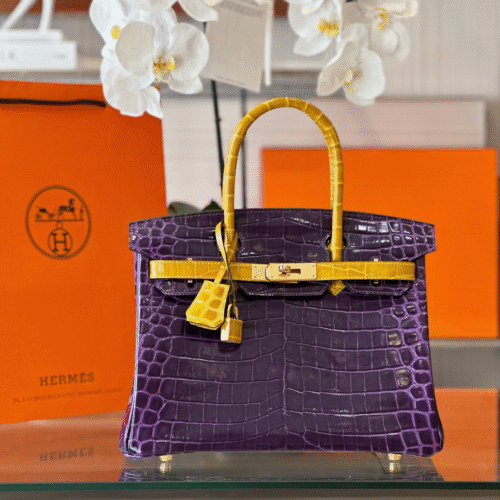 Untitled-design-2025-09-29T061530.563 Hermes Birkin 30 Purple/Gold Genuine Crocodile Leather Gold Hardware – Custom Made