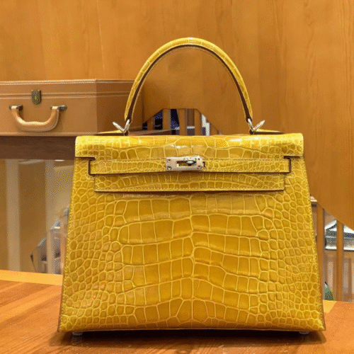 Untitled-design-2025-09-30T064110.390 Hermes Kelly bag 25 Sellier Jaune ambre Genuine Alligator Crocodile skin Gold hardware