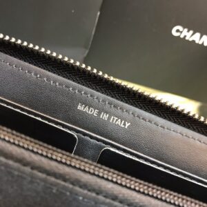 Chanel Wallet Like Auth Black Grained Leather Silver Lock 19x10cm