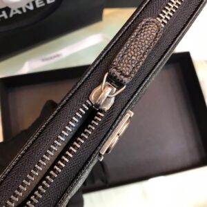 Chanel Wallet Like Auth Black Grained Leather Silver Lock 19x10cm