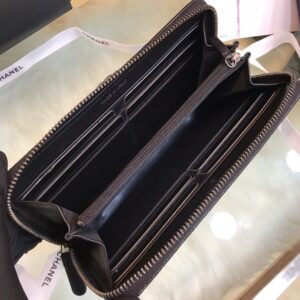 Chanel Wallet Like Auth Black Grained Leather Silver Lock 19x10cm